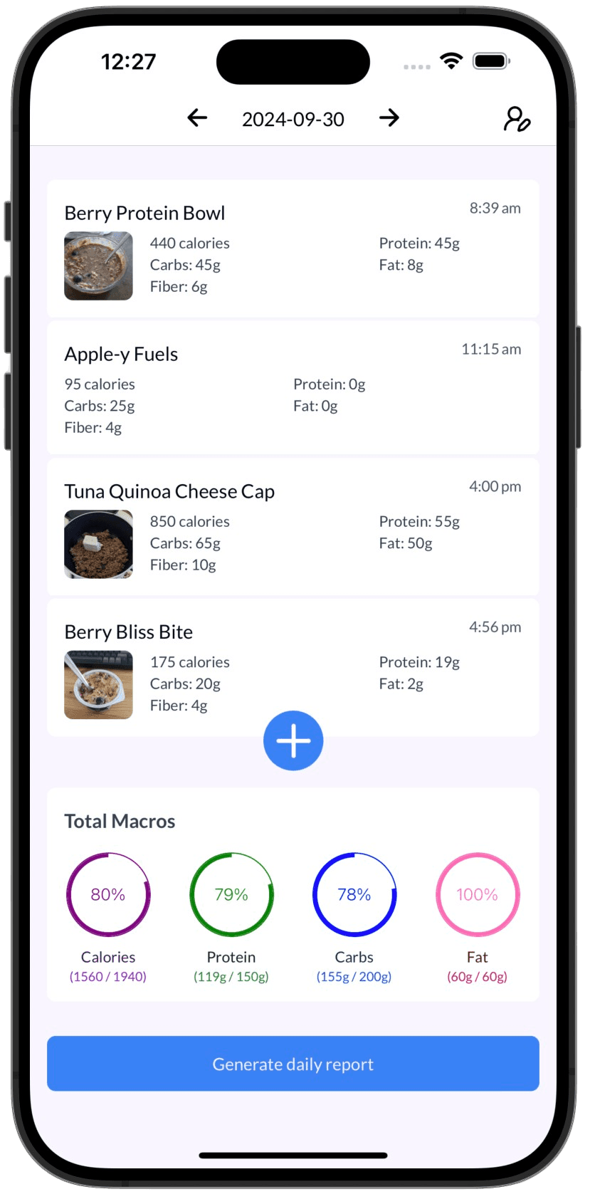 Meal tracking screenshot